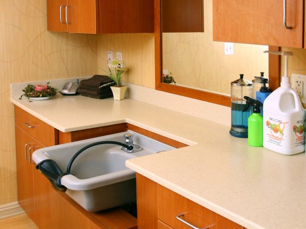 side view of wooden kitchen cabinets in mennonite