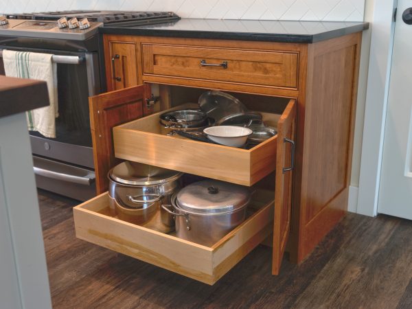 farmhouse wooden cabinets with pull out drawers