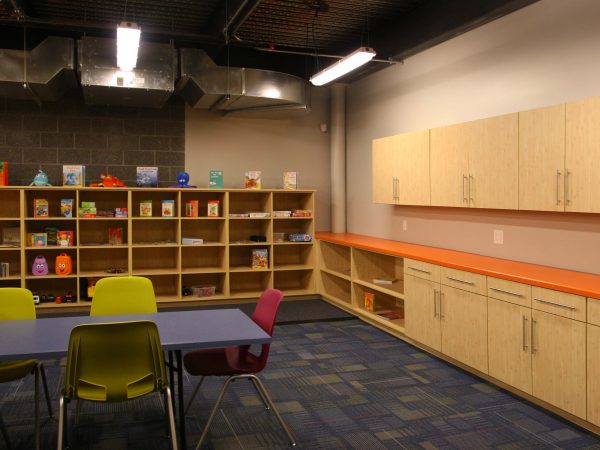 wooden cabinets in sports complex