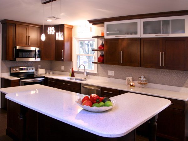 brand new kitchen remodel with quartz countertop and wooden cabinets