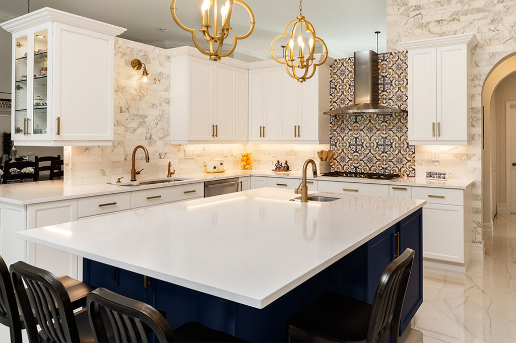 White kitchen corian counters