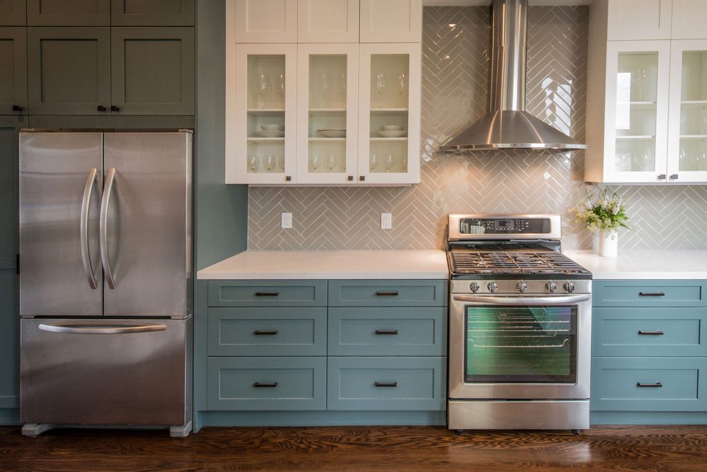 light blue kitchen cabinets and storage