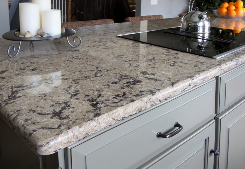 Beautiful stone countertop in a transitional kitchen design