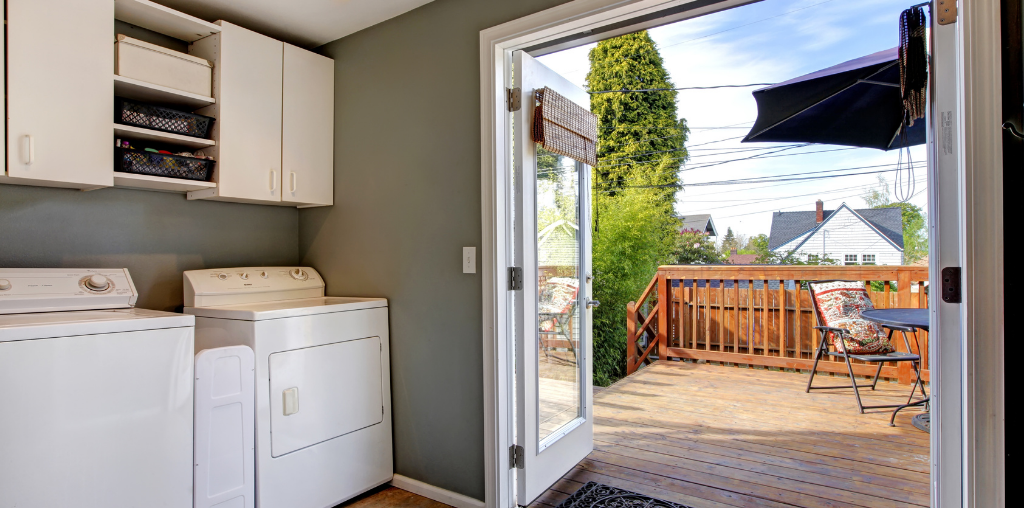 Mudroom with floor to ceiling double doors