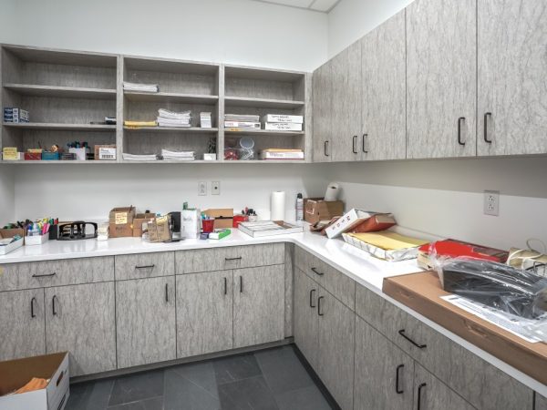 office overhead and under countertops in mailroom