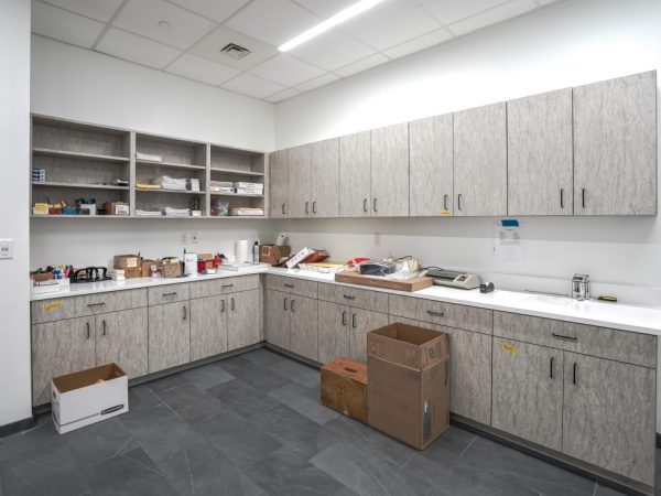 gray fabric office cabinets