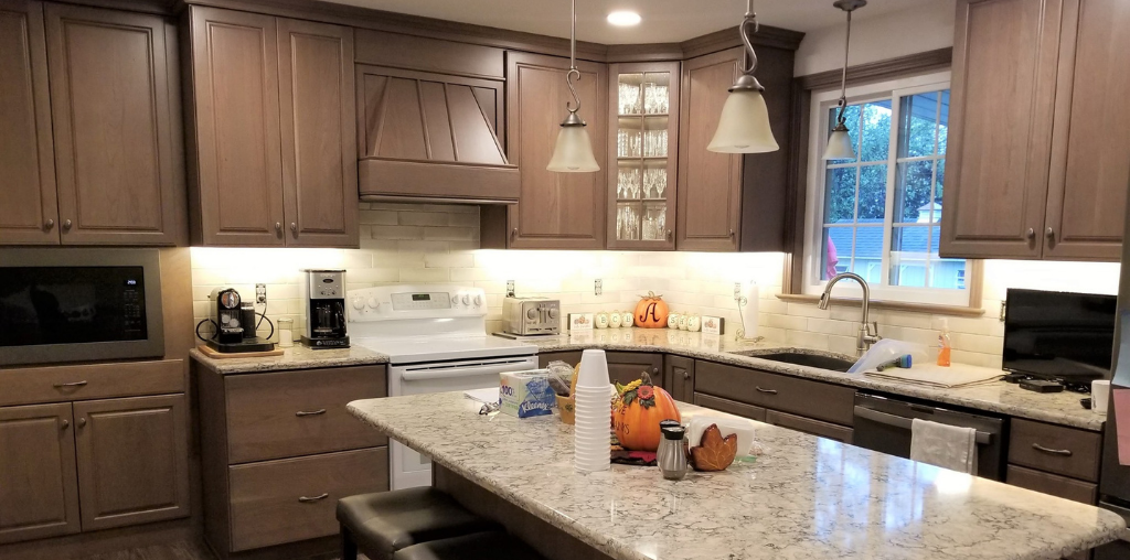 Brown kitchen storage cabinets