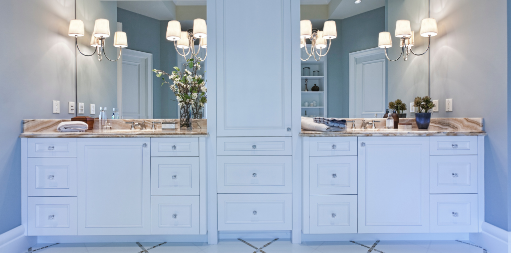 Storage tower in master bathroom remodel