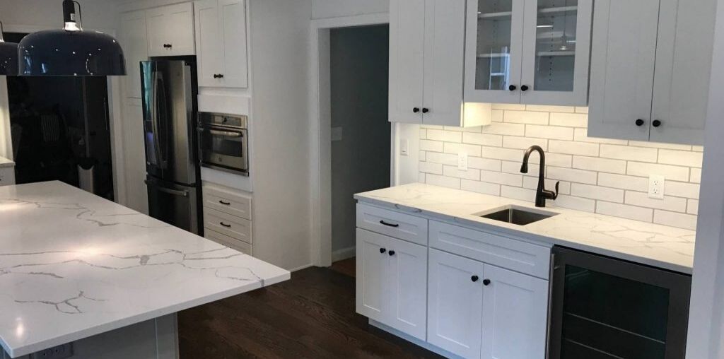 White kitchen countertop and cabinet design