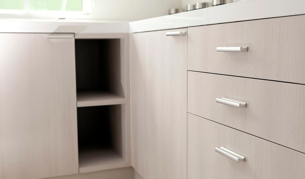 Sleek and simple cabinet design with silver hardware