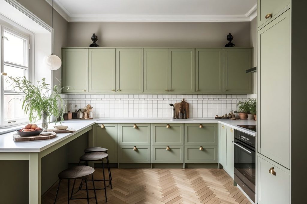 green kitchen cabinets