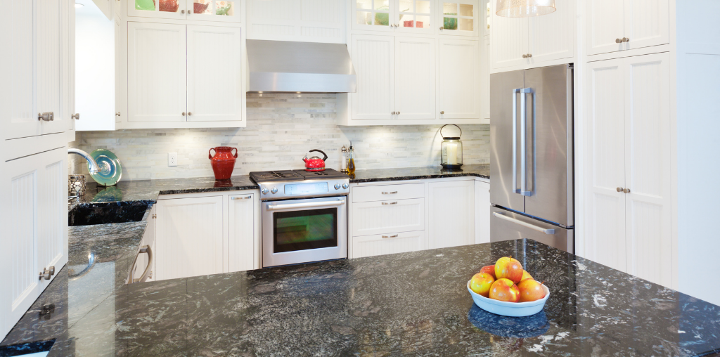 black quartz countertop care in kitchen with white countertops