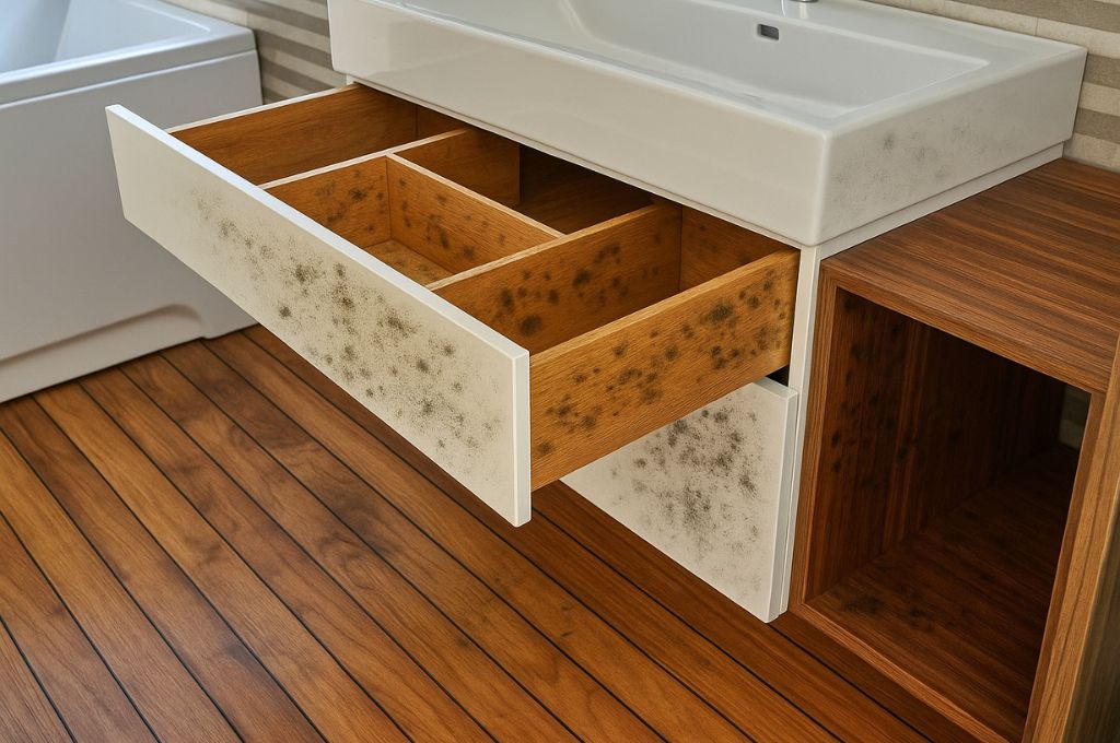 severe mold in cabinet interior and exterior